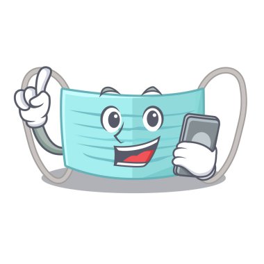 Maskotla izole edilmiş telefon cerrahi maskesiyle.