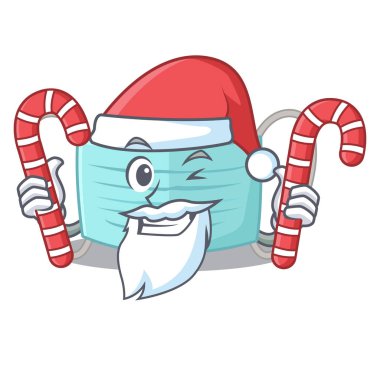 Bir karikatür cüzdan şeker cerrahi maskesi ile Santa