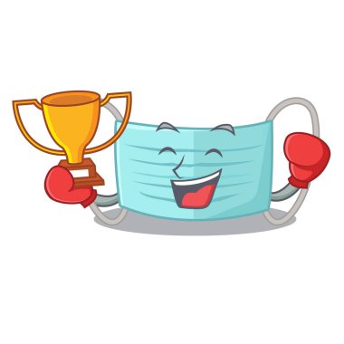 Bir karikatür cüzdan boks kazanan cerrahi maske