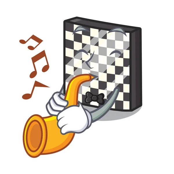 Con tablero de ajedrez de trompeta sobre la mesa de madera de carácter — Vector de stock
