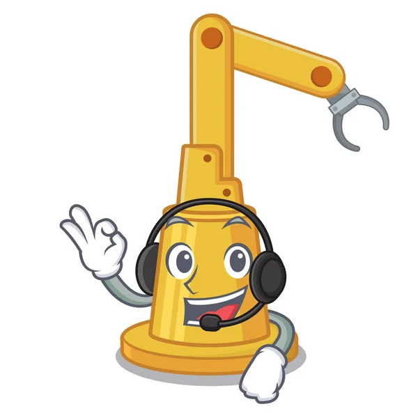 With headphone toy assembly automation machine on cartoon — Stock Vector