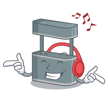 Çizgi film yol kenarında müzik ticaret standı dinleme