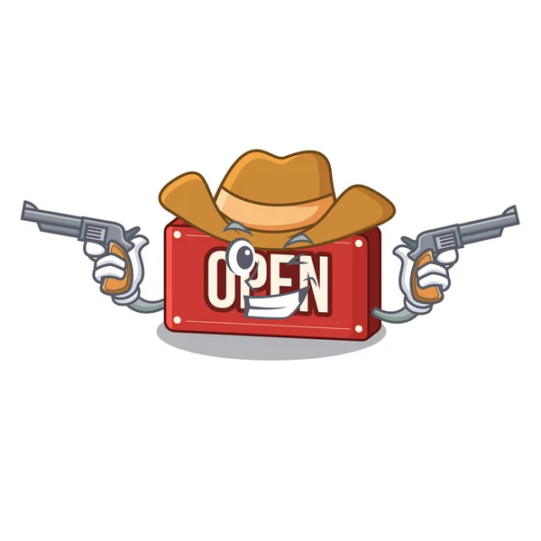 Cowboy sinal aberto na forma de mascote —  Vetores de Stock