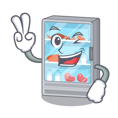 Maskot masasının yanında iki parmak buzdolabı