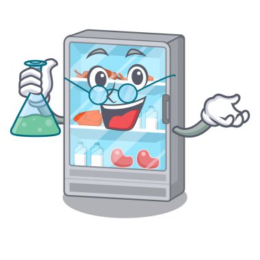 Maskot masasının yanında Profesör buzdolabı