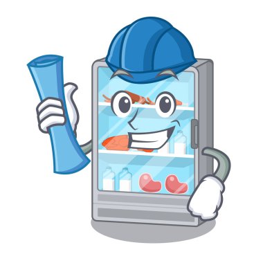 Maskot masasının yanındaki mimar buzdolabı