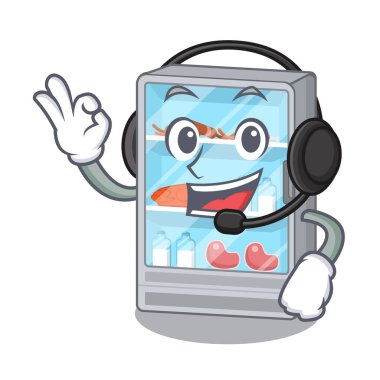 Kulaklıklı oyuncak buzdolabı çizgi film şeklinde.