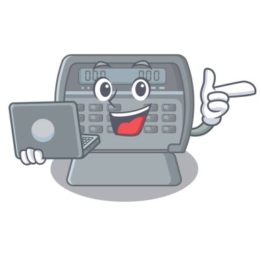 Dizüstü bilgisayar güvenlik alarmı karikatürde izole edilmiş.