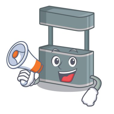 Karikatür izole megafon ticaret standı ile