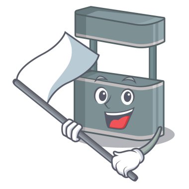 Bir maskot üzerinde bayrak oyuncak ticaret standı ile