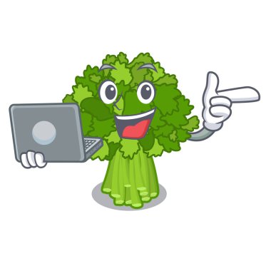 Dizüstü brocoli rabe karakteri izole ile