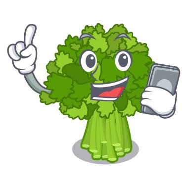 Karakter izole telefon brocoli rabe ile