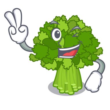 Karikatür şeklinde iki parmak brocoli rabe