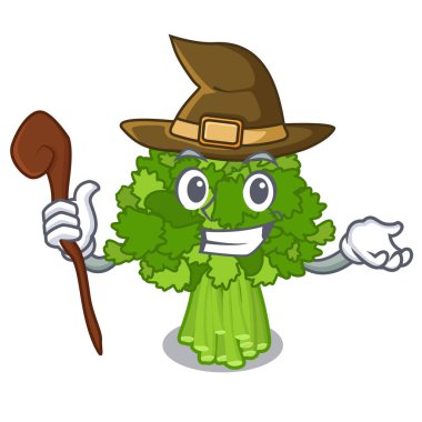 Sebze maskot sepetinde Cadı rabe brokoli