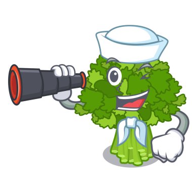 Sebze maskotu sepetinde binoküler rabe brokoli ile Denizci