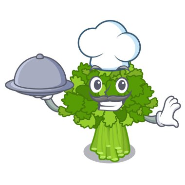 Sebze maskotu sepetinde gıda rabe brokoli ile Şef