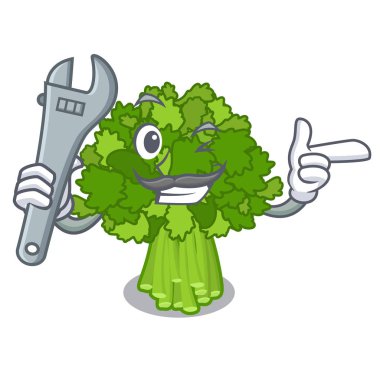 Karikatür plaka üzerinde mekanik sote brokoli rabe