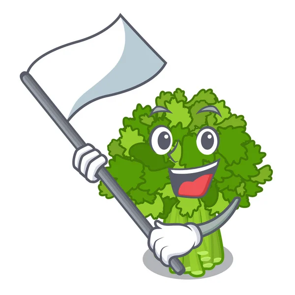 With flag saute broccoli rabe above cartoon plate — Stock Vector