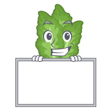 Tahta mustrad yeşil maskot ile izole ile sırıtarak