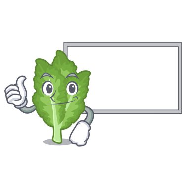 Kart otu ile thumbs up mustrad yeşil maskot ile izole