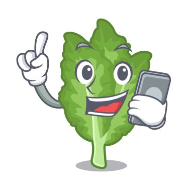 Telefon mustrad yeşil maskot ile izole ile