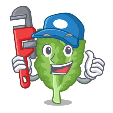 Tesisatçı yeşil hardal bir karakter üzerinde