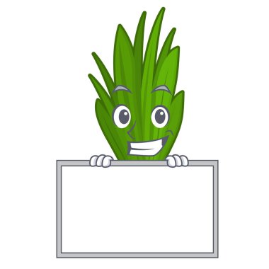 Karikatür izole tahta pandan yaprakları ile sırıtarak