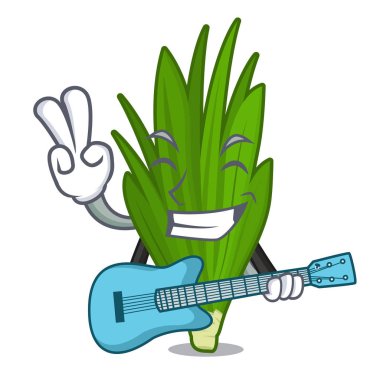 Karikatür şeklinde gitar pandan yaprakları ile