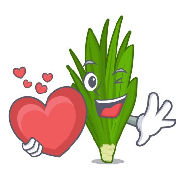 Karikatür şeklinde kalp pandan yaprakları ile