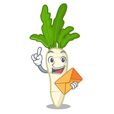 Maskot ile izole zarf beyaz turp ile