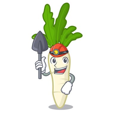 Bir karikatür sepeti madenci turp beyaz