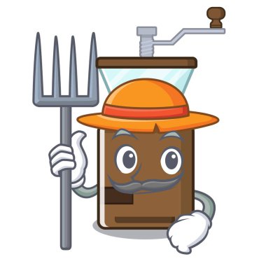 Çiftçi kahve öğütücü maskot izole