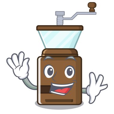 Ahşap masa nın üzerinde sallanan karikatür kahve öğütücü