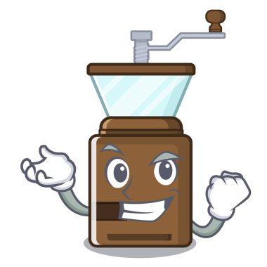 Ahşap masa üzerinde başarılı karikatür kahve öğütücü