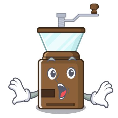 Ahşap masa üzerinde Sürpriz karikatür kahve öğütücü