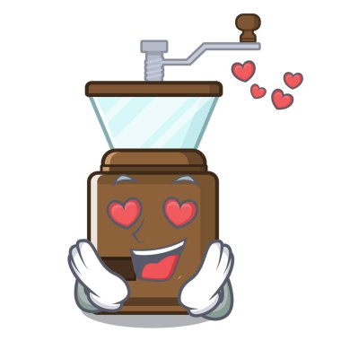 Ahşap masa nın üzerinde aşk karikatür kahve öğütücü