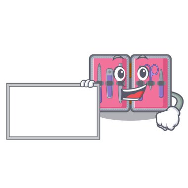 Karikatür ile izole kurulu manikür kiti ile