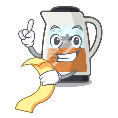 Menü çay makinesi ile karikatür şişede servis edilir