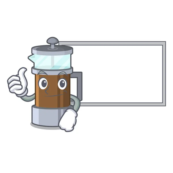 Thumbs up with board french press isolated with the character — Stock Vector