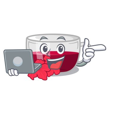 Dizüstü habiscus çay maskot izole ile