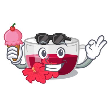 Karikatür şeklinde dondurma habiscus çay ile