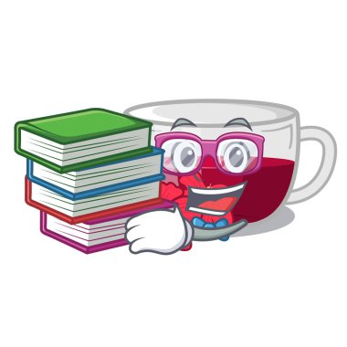 Bir karikatür şişe kitap ebegümeci çay ile Öğrenci