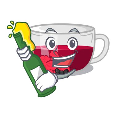 Bir karikatür şişede bira ebegümeci çayı ile