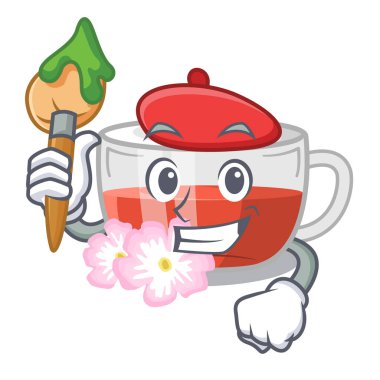 Ahşap maskot masa nın üzerinde sanatçı kuşburnu çayı