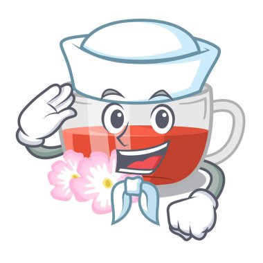 Ahşap maskot masa üzerinde Denizci kuşburnu çayı