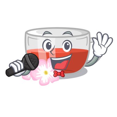 Şarkı kuşburnu çay karikatür ile izole