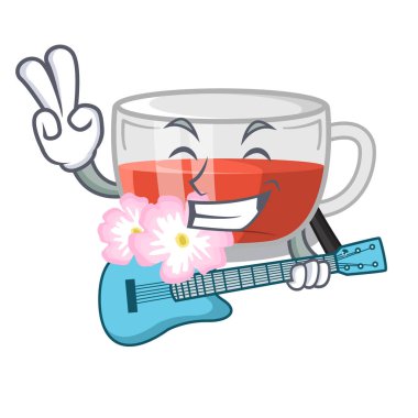 Karikatür ile izole gitar kuşburnu çayı ile