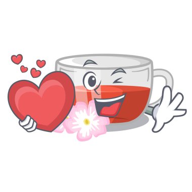 Kalp kuşburnu çayı karikatür ile izole ile