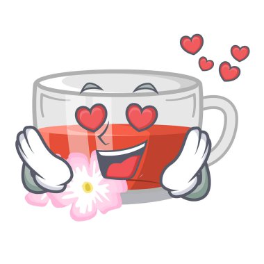 Aşk kuşburnu çay karikatür ile izole