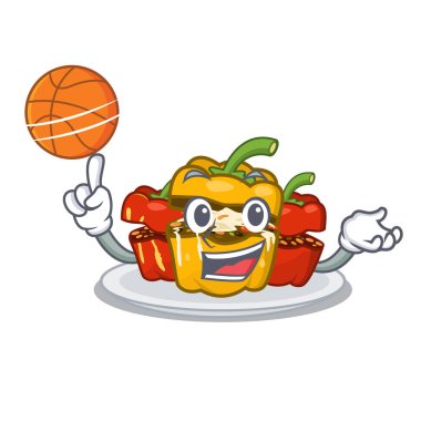 Basketbol biber dolması ile karikatür ile izole